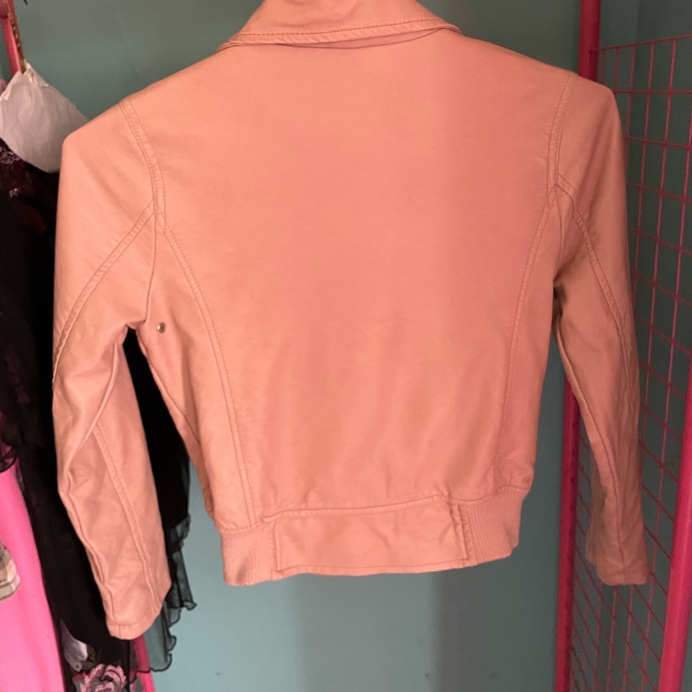 Blush faux leather moto jacket